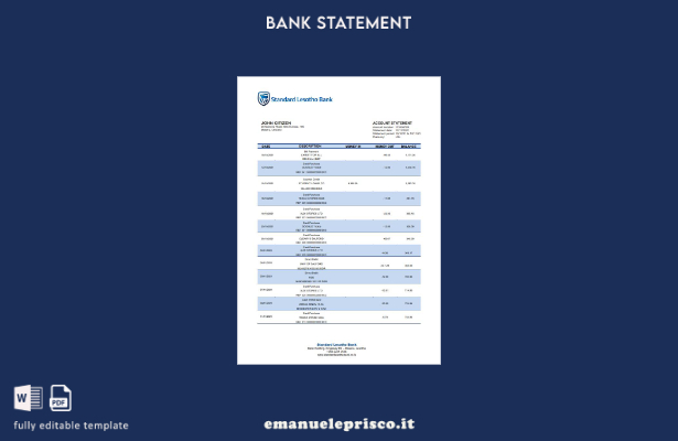 stile verificato Lesotho Modello word standard di estratto conto bancario del Le